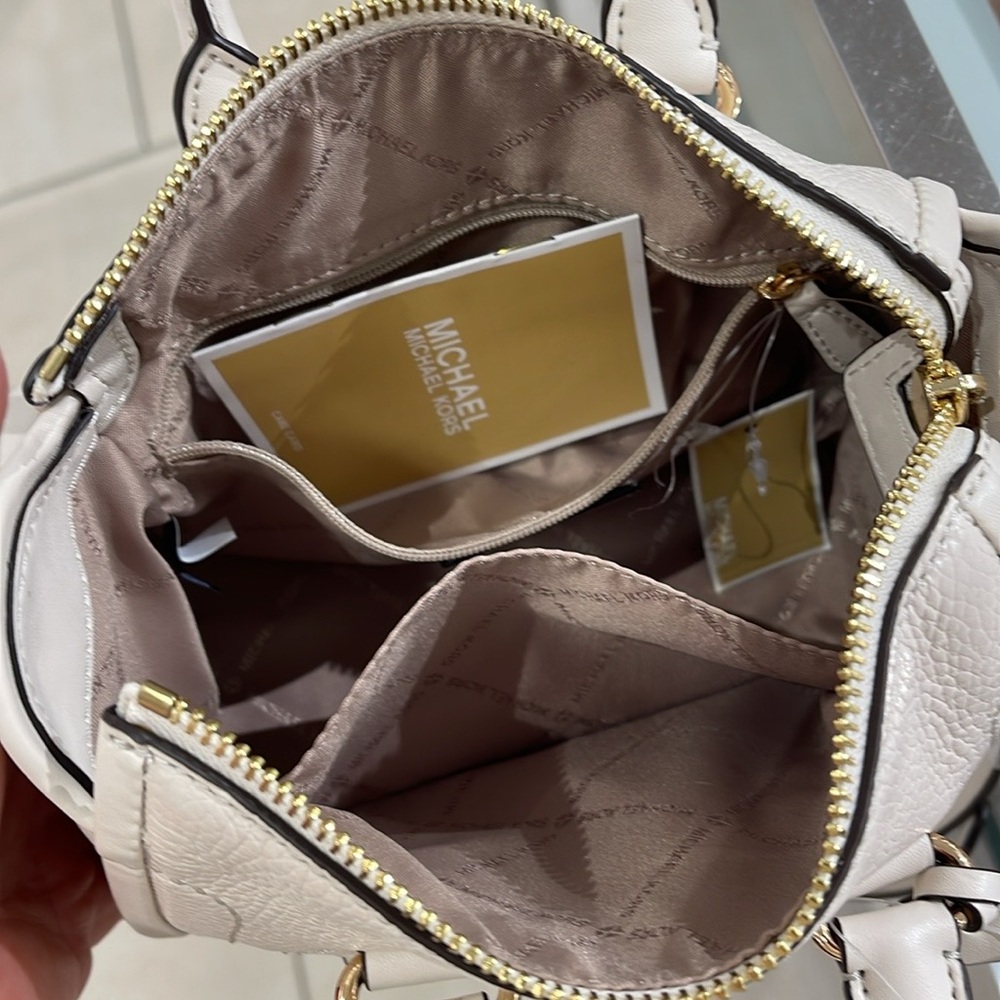 Michael Kors Carine Extra-Small Pebbled Leather Satchel Crossbody 
Light Cream - Picture 6 of 16